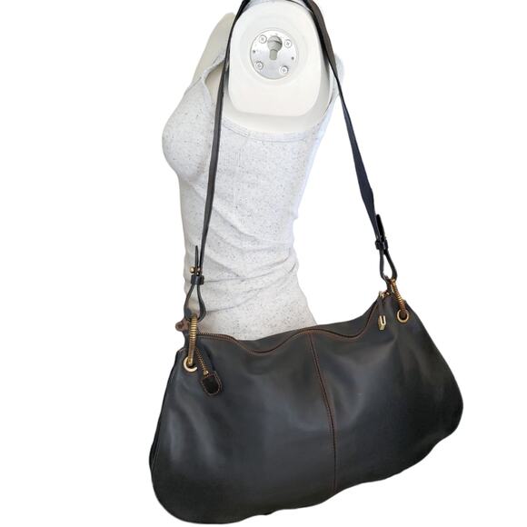 MAXX New York shoulder bag black accordion crossbody leather everyday purse - Picture 1 of 10